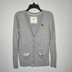 Abercrombie Fitch Y2k Gray Long Sleeve Cardigan Jewel Buttons Medium Preppy Slim